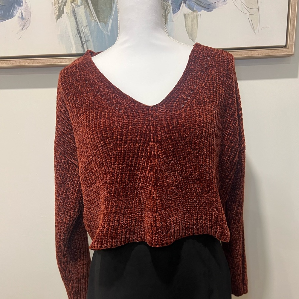 La Hearts Brown V-Neck Sweater Plush Cropped